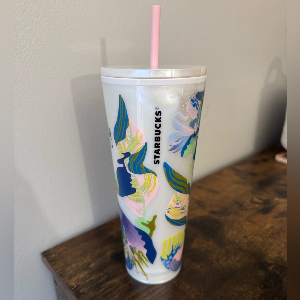Starbucks Summer 2024 White Pearl Marble Floral Venti Cold Cup Tumbler (24 oz)